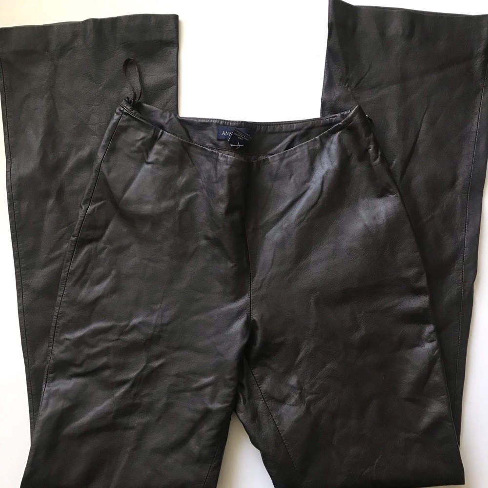 Ann Taylor Dark Chocolate Brown Leather Boot Cut Pants